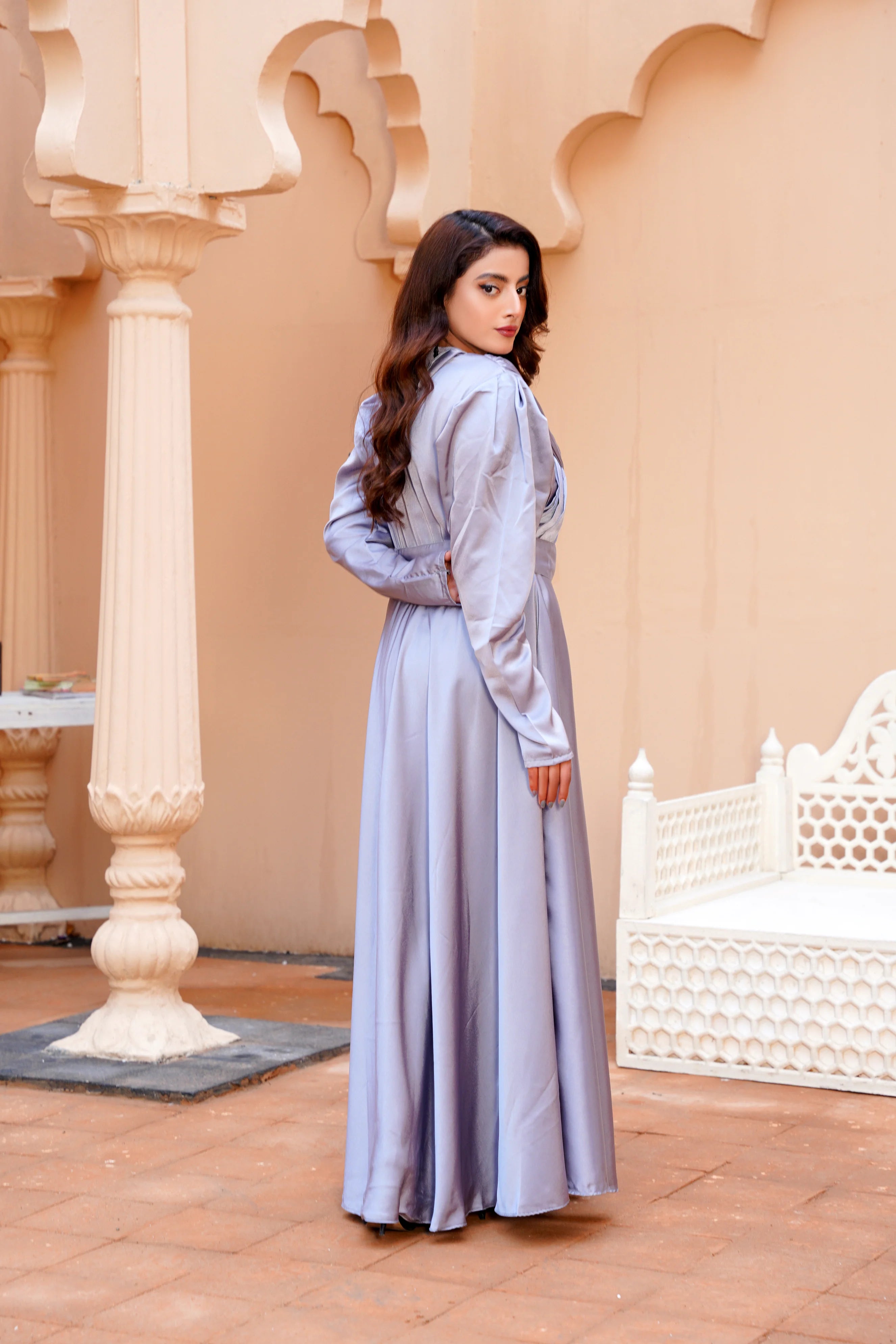 Silver Silk Maxi Dress